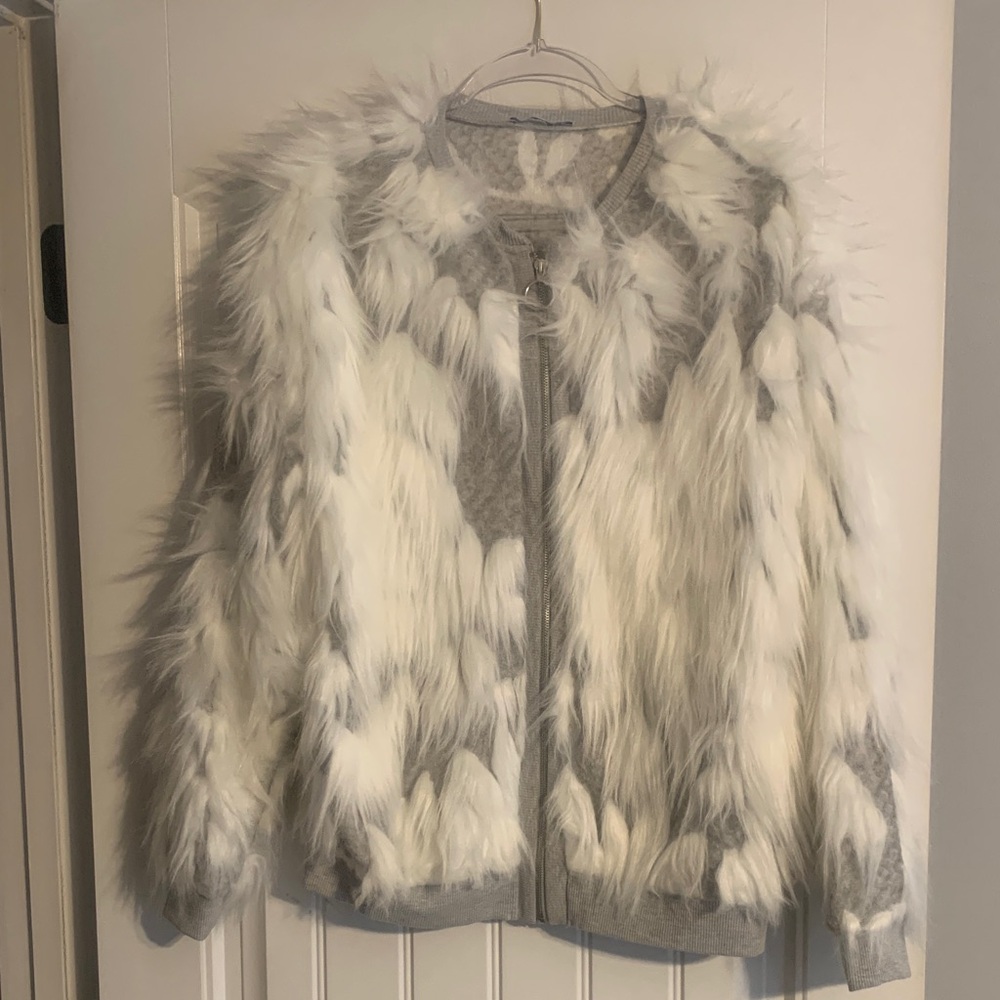 Zara Gray and White Teddy Jacket